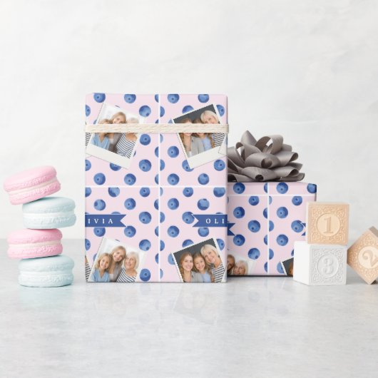 Personalized Cute Blueberry Watercolor Gift Name ラッピングペーパー (ベビーシャワー)