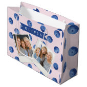 Personalized Cute Blueberry Watercolor Gift Name ラージペーパーバッグ (正面アングル)