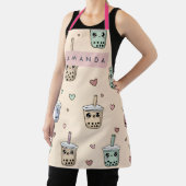 Personalized Cute Boba Tea Pattern エプロン (インサイチュ)