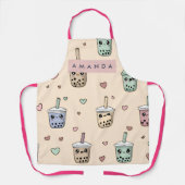 Personalized Cute Boba Tea Pattern エプロン (正面)