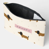 Personalized Cute Brown Dachshund Puppy アクセサリーポーチ (見開き)