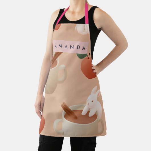 Personalized Cute Bunny with Apple Cider Pattern エプロン (インサイチュ)