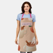 Personalized Cute Bunny with Apple Cider Pattern エプロン (着用した状態)