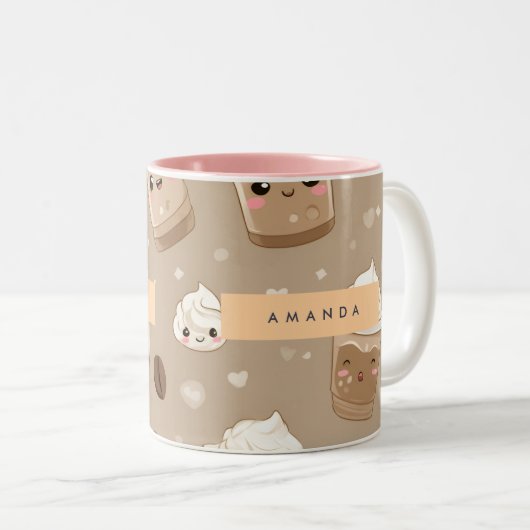 Personalized Cute Cappuccino Pattern ツートーンマグカップ (正面右)