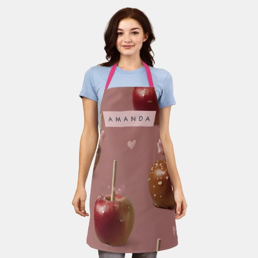 Personalized Cute Caramel Apple Pattern Apron エプロン (着用した状態)