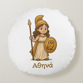 Personalized Cute Cartoon Athena Greek Goddess ラウンドクッション