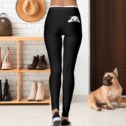 Personalized Cute Cat Pet Black White Stripes Gift レギンス