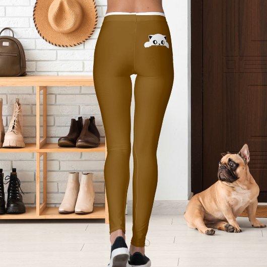 Personalized Cute Cat Pet Brown White Stripes Gift レギンス