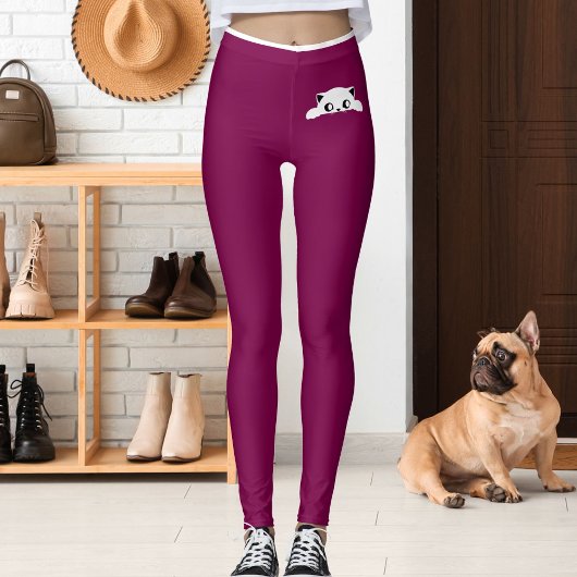 Personalized Cute Cat Pet Wine White Stripes Gift レギンス