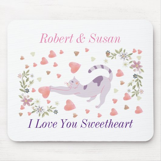 Personalized Cute Cat Valentine Gift for Couples マウスパッド (正面)