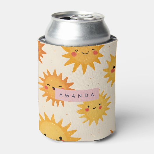 Personalized Cute Cheerful Smiling Sun  缶クーラー (缶正面)
