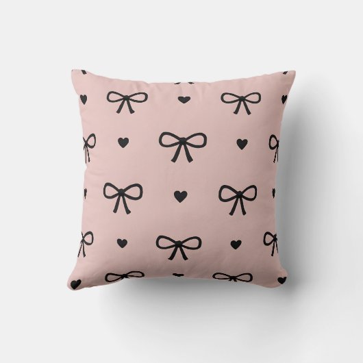 Personalized Cute Chic Pink Bow & Heart Pattern クッション (裏面)