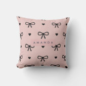 Personalized Cute Chic Pink Bow & Heart Pattern クッション (正面)