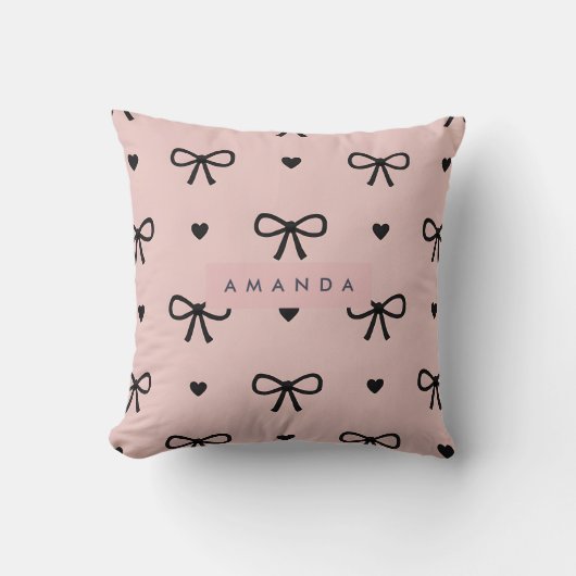 Personalized Cute Chic Pink Bow & Heart Pattern クッション (正面)