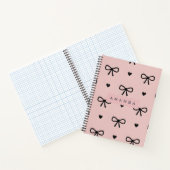 Personalized Cute Chic Pink Bow & Heart Pattern ノートブック (内部)