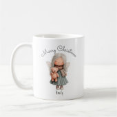 Personalized Cute Christmas Fairy Girl and Teddy   コーヒーマグカップ (左)