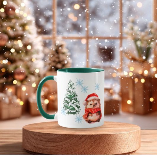 Personalized Cute Christmas Hedgehog Coff Custom マグカップ