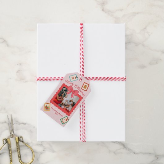 Personalized Cute Christmas Photo Collage  ギフトタグ (より糸付き)
