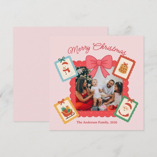 Personalized Cute Christmas Photo Collage  シーズンカード (正面/裏面)