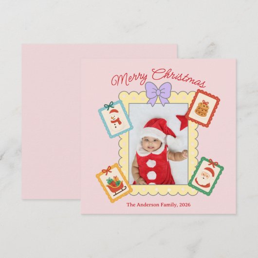 Personalized Cute Christmas Photo Collage  シーズンカード (正面/裏面)