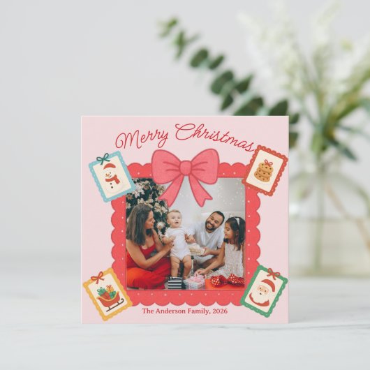 Personalized Cute Christmas Photo Collage  シーズンカード (スタンド正面)