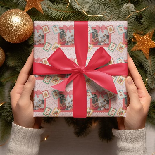 Personalized Cute Christmas Photo Collage  ラッピングペーパー