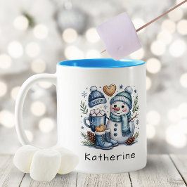 Personalized Cute Christmas Snowman  ツートーンマグカップ