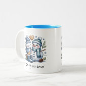 Personalized Cute Christmas Snowman ツートーンマグカップ (正面左)