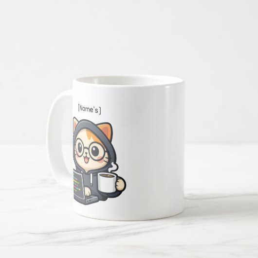 Personalized Cute Coder Cat Coffee Mug コーヒーマグカップ (正面左)