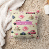 Personalized Cute Coquette Pink Cocktail Ribbon クッション (ブランケット)