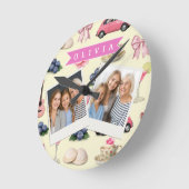 Personalized Cute Coquette Pink Cocktail Ribbon ラウンド壁時計 (傾斜)