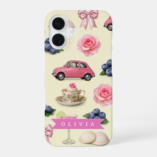 Personalized Cute Coquette Pink Cocktail Ribbon iPhone 16ケース (裏面)