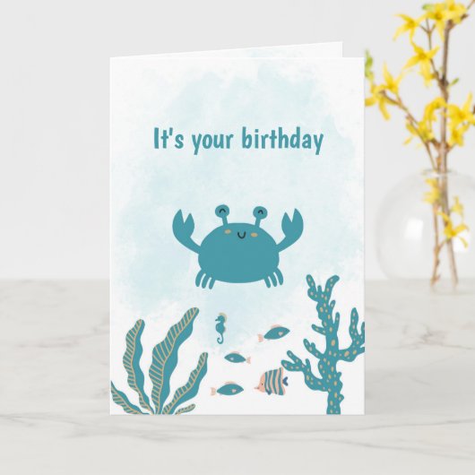 Personalized Cute Crab Birthday Card カード (黄色い花)