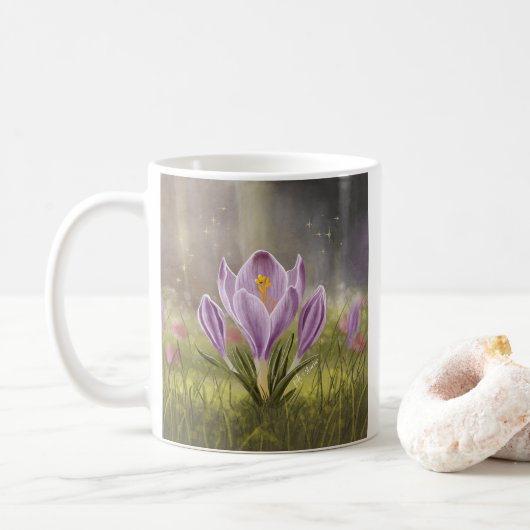 Personalized Cute Crocus Spring Illustration Mug コーヒーマグカップ (ドーナツ)