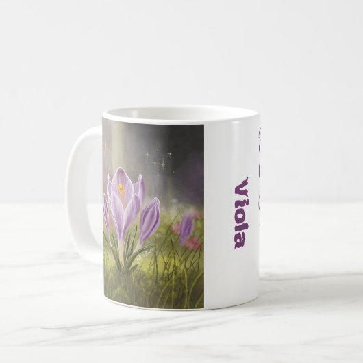 Personalized Cute Crocus Spring Illustration Mug コーヒーマグカップ (正面左)
