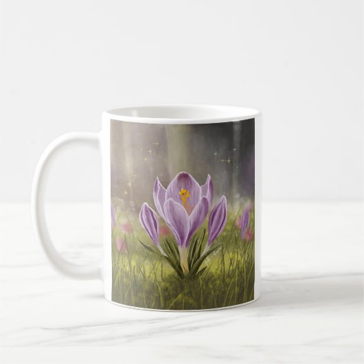 Personalized Cute Crocus Spring Illustration Mug コーヒーマグカップ (左)