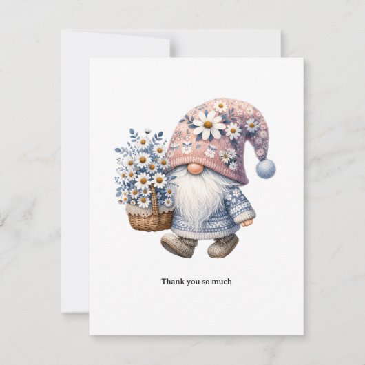 Personalized Cute Daisy Flower Gnome Thank you  ノートカード (正面)