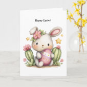 Personalized Cute Desert/Southwestern Easter Bunny カード (黄色い花)