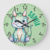 Personalized Cute Dino- Carnotaurus Wall Clock ラージ壁時計 (正面)