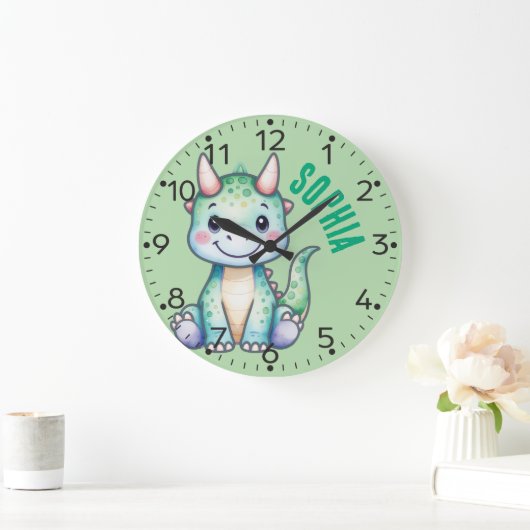 Personalized Cute Dino- Carnotaurus Wall Clock ラージ壁時計 (ホーム)