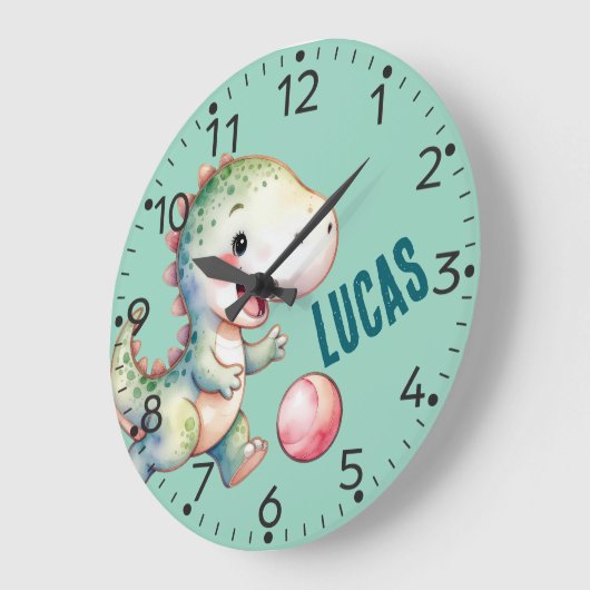 Personalized Cute Dinosaur, T-Rex, Wall Clock ラージ壁時計 (傾斜)