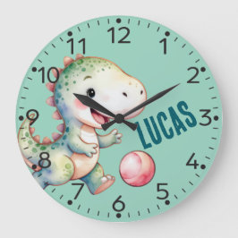 Personalized Cute Dinosaur, T-Rex, Wall Clock ラージ壁時計