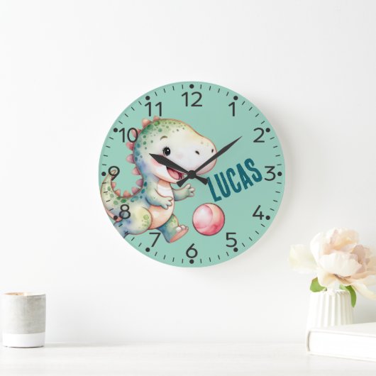 Personalized Cute Dinosaur, T-Rex, Wall Clock ラージ壁時計 (ホーム)