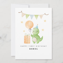 Personalized Cute Dinosaur Watercolor 1st Birthday カード