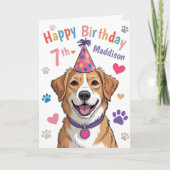 Personalized Cute Dog 7th Birthday Card for Kids カード (正面)