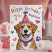 Personalized Cute Dog 7th Birthday Card for Kids カード