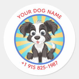 Personalized Cute Dog Design Custom Pet Name&Phone ラウンドシール
