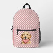 Personalized Cute Dog with Heart Plaid Pattern プリントバックパック (正面)