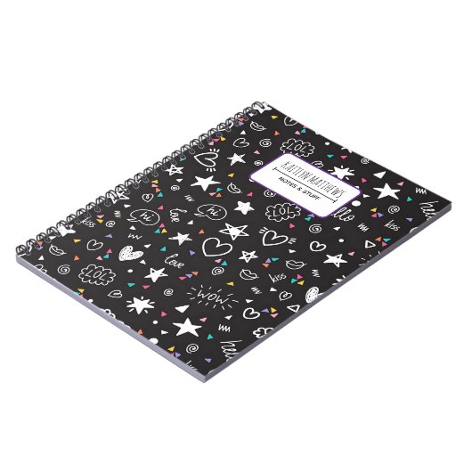 Personalized Cute Doodle Notebook with Name ノートブック (左側)