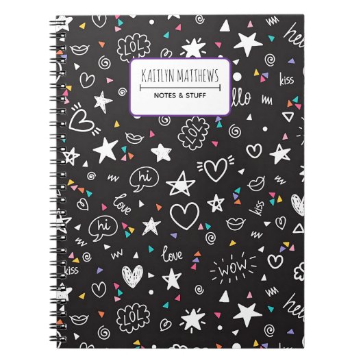 Personalized Cute Doodle Notebook with Name ノートブック (正面)